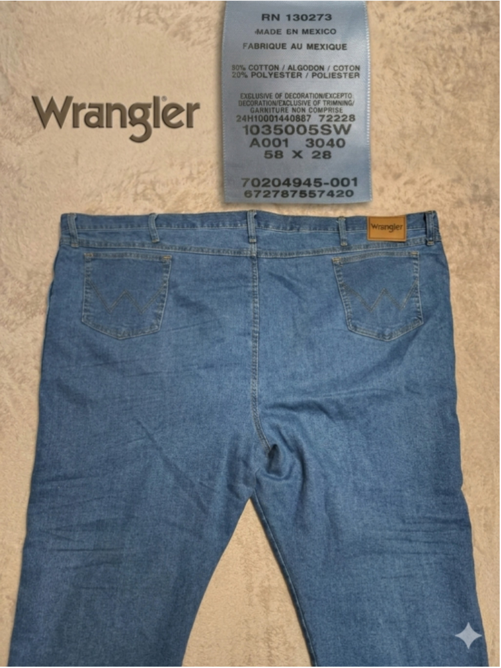 Wrangler Rugged Wear Men's Denim Jeans Blue Size 58x28 Straight Leg Regular Fit